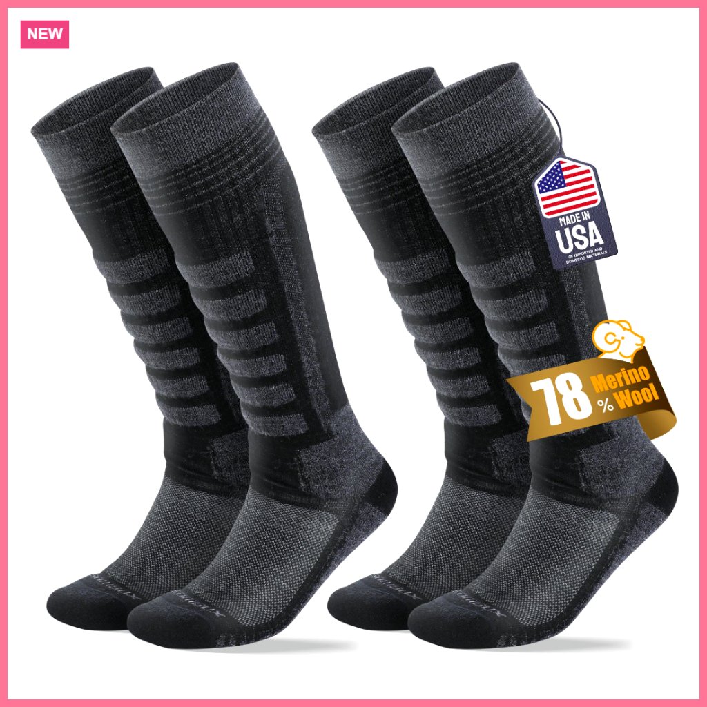 Merino Wool Ski Socks Over-The-Calf For Skiing Snowboarding Unisex